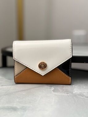 Tory Burch Tricolor Leather Envelope Card Wallet - White, Tan & Black